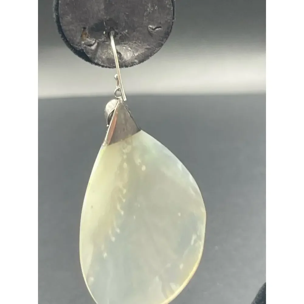 Mother of Pearl Purple Jade Gemstone Earrings MOP 925 French Wire Hook 2.4